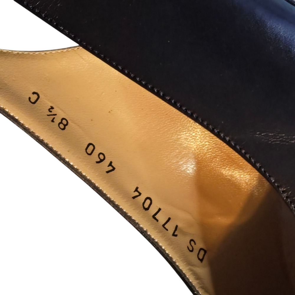 Vintage Salvatorre Ferragamo Blue W/Black Patent Leather Toe Heels Size 8.5C - Picture 9 of 10